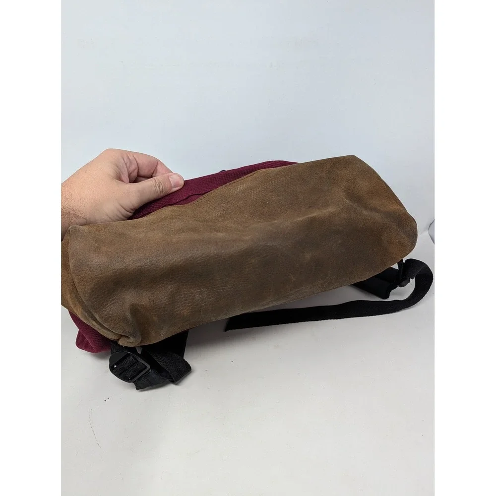 Vintage Eastpak Backpack Burgundy Canvas Brown Suede Bottom Made in USA